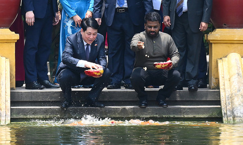 Tổng thống Sri Lanka thăm Nhà sàn, ao cá Hồ Chủ tịch