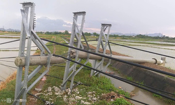 Hàng loạt cột điện gãy đổ sau cơn giông