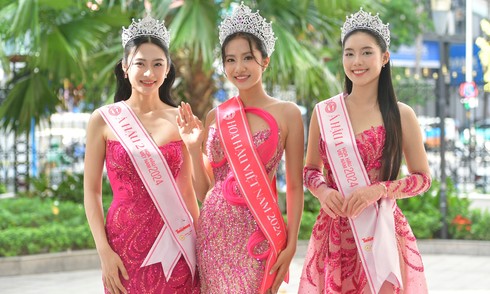 Hoa hậu, á hậu Việt Nam tôn sắc với đầm xuyên thấu