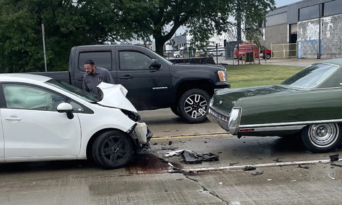 Vintage Chrysler emerges unscathed from four-car collision