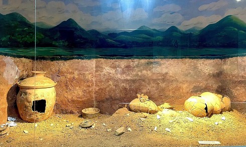 Prehistoric artifacts from a gold mine on display