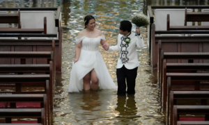 A wedding amidst the floods after Typhoon Wipha in the Philippines