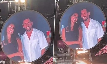 Vợ chồng Messi xuất hiện trên Kiss Cam ở concert Coldplay