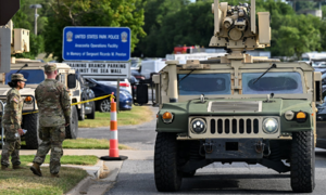 National guard armored vehicles enter Washington D.C.