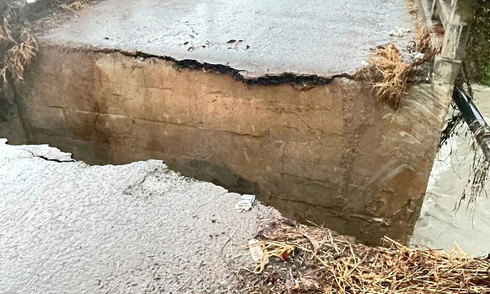 Flood collapses pedestrian bridge in Dong Nai
