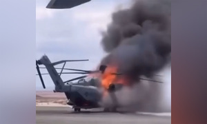 US heavy-lift helicopter engulfed in flames on airbase