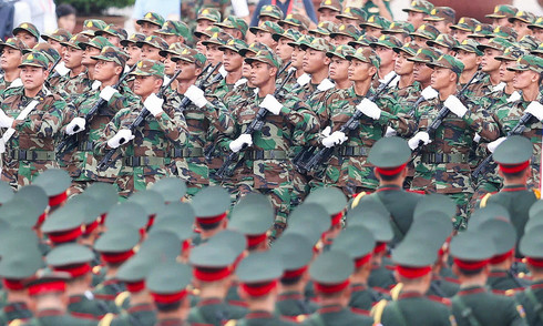 Troops and equipment gather for national day parade rehearsal
