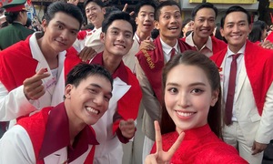 Miss Vietnam Tieu Vy joins 'Mua do' actors in patriotic song
