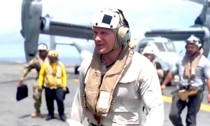 US defense secretary visits warship patrolling near Venezuela