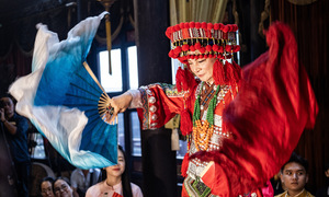Foreign tourists experience a Vietnamese len dong ritual