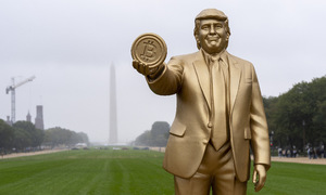 Crypto investors erect golden Trump statue holding Bitcoin