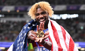 Lyles equals Bolt's 200m world championship record