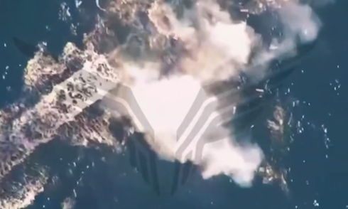 Russian Lancet drone destroys Ukrainian unmanned boat