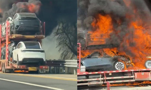 Series of new Tesla vehicles catch fire during transport