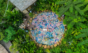Coffee shop places thousands of flowers under a lake in TP HCM