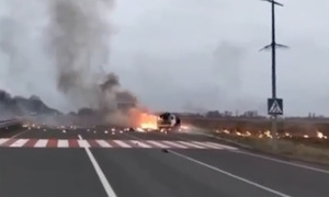 Moment a russian drone 'changes target, strikes ukrainian air defense vehicle'