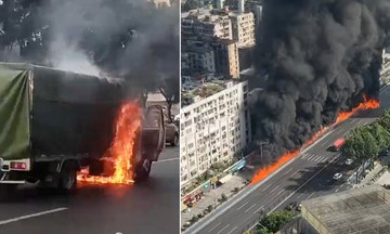 Truck fire spreads to dozens of electric motorcycles after collision