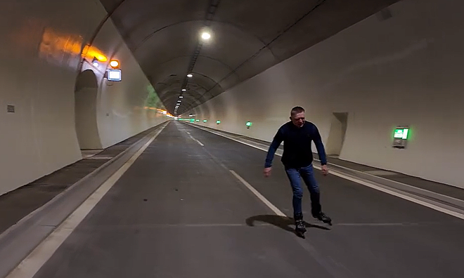 Slovakia's prime minister rollerblades to inaugurate highway tunnel