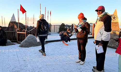 Frost blankets Fansipan peak