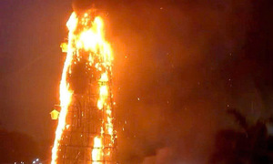 15-meter Christmas tree burns fiercely in church compound