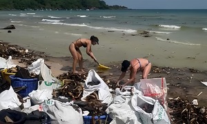 Two of Phu Quoc's most beautiful beaches inundated with water hyacinths and trash
