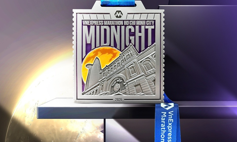 Medal for VnExpress Marathon Ho Chi Minh City Midnight 2026 Features Postage Stamp Design