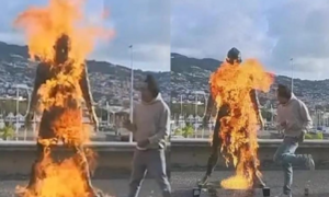 Ronaldo statue set ablaze