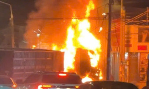 Container catches fire after collision, 6-year-old boy severely burned