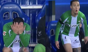 Antony kicks objects, nearly cries on the bench