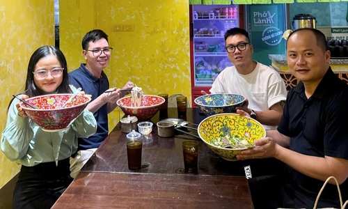 Customers Dine on Pho Served in a 3 Million Dong Bat Trang Ceramic Bowl