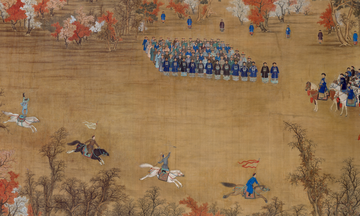 Painting recreates Qianlong watching soldiers ride horses