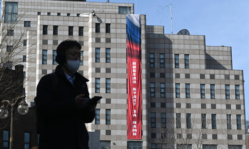 South Korea concerned about victory banner at Russian embassy in Seoul