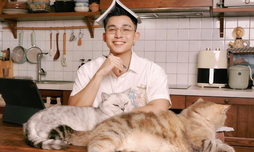 Jun Pham lives with his beloved cats in a 75 sqm apartment