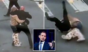 Police officer protecting San Francisco mayor knocked down on street