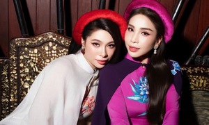 Ly Huong and daughter model ao dai