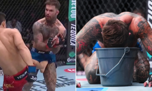 UFC fighter vomits in the octagon