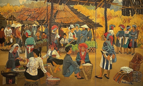 Rural market scenes in artist Hoang Sung's paintings