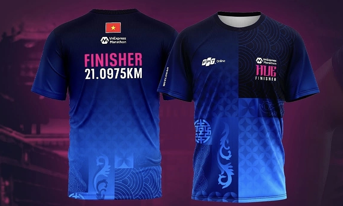 Royal imprint on the VnExpress Marathon Hue 2026 finisher shirt