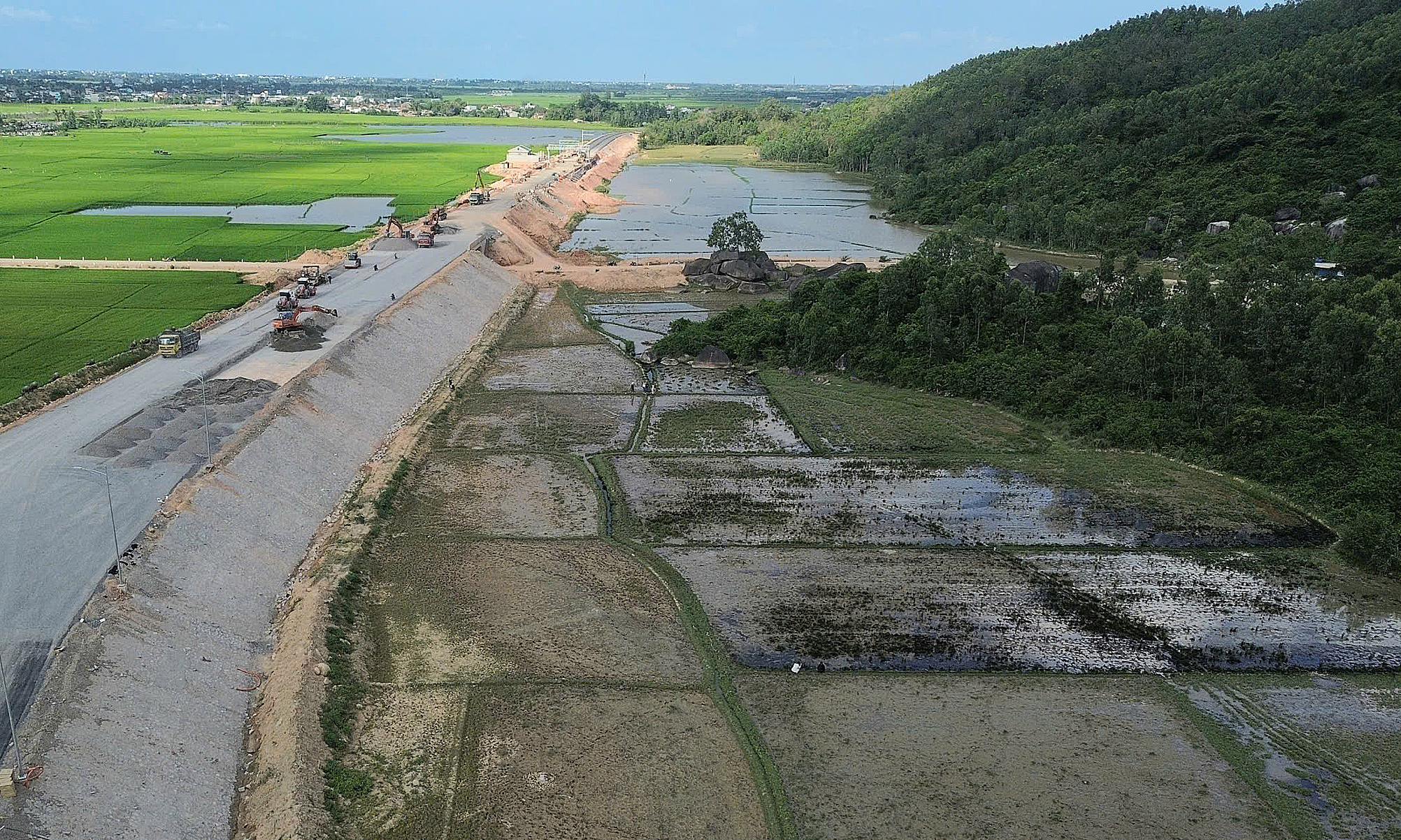 Rice fields next to Chi Thanh - Van Phong expressway inundated with oil