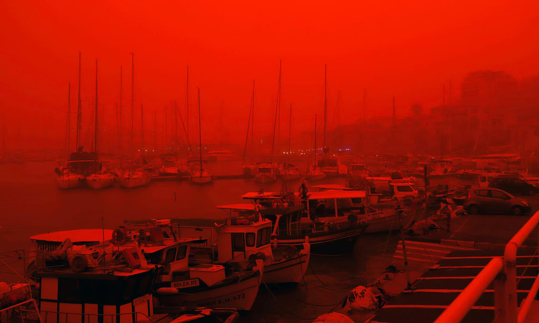 Greece's sky turns red-orange due to desert dust