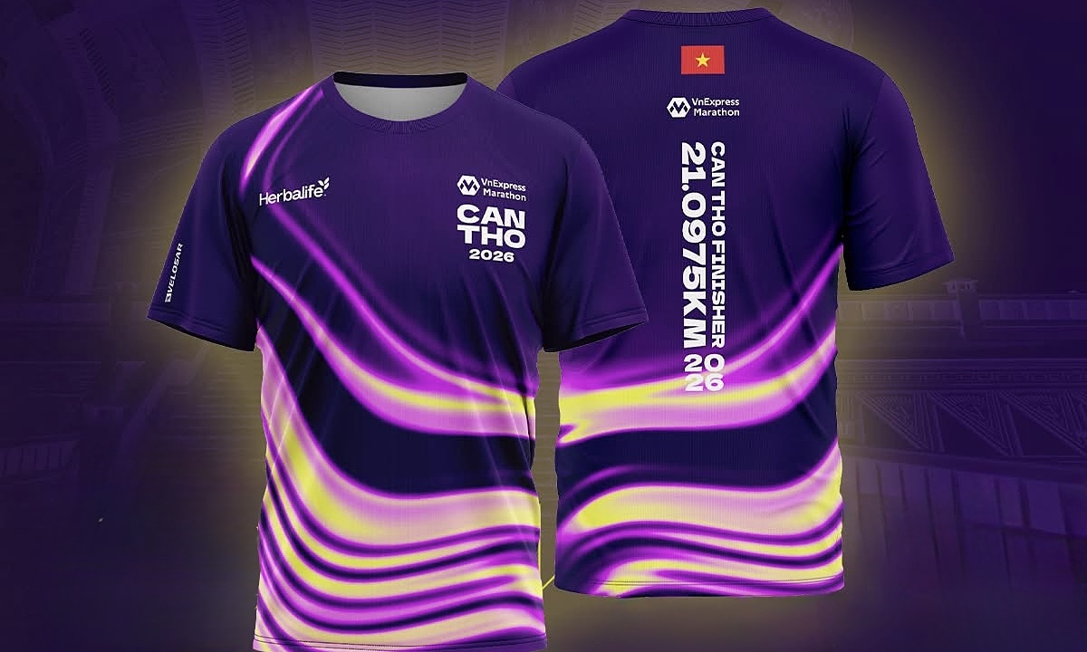 VnExpress marathon Can Tho 2026 finisher shirts evoke Mekong Delta sky