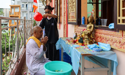 Khmer new year bathing ritual for parents