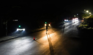 The VM Green Paradise Can Gio race track is illuminated by electric vehicles