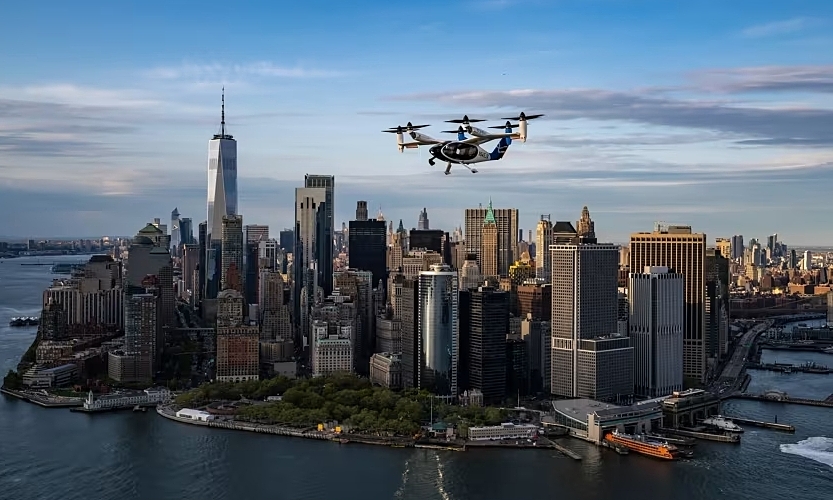 Electric flying taxi makes its debut flight in New York