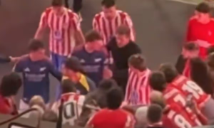 Simeone and Arsenal defender Ben White clash over stepping on Atletico logo