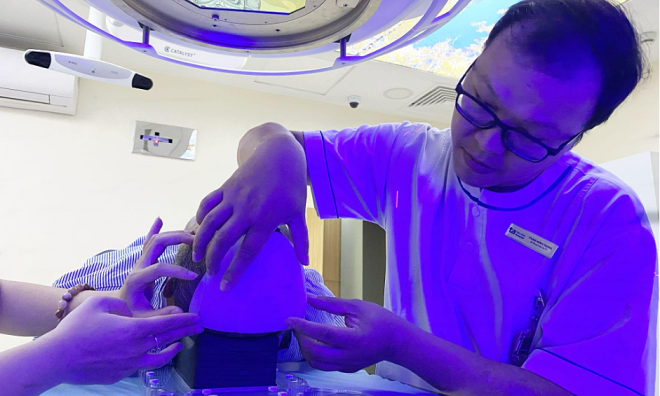 Radiation therapy for scalp cancer in a man
