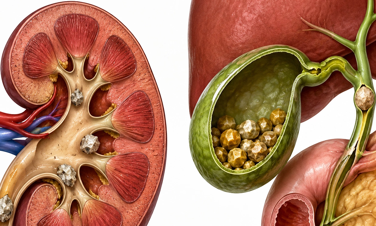 How do kidney stones differ from gallstones?