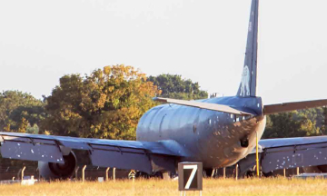 US refueling aircraft covered in tape lands in UK
