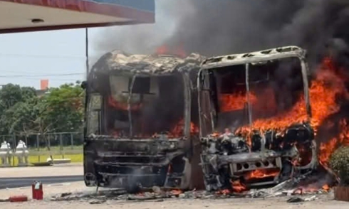 Two 45-seater buses gutted in midday blaze