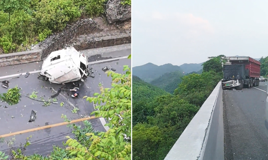 Tractor-trailer cabin falls from elevated road, driver survives